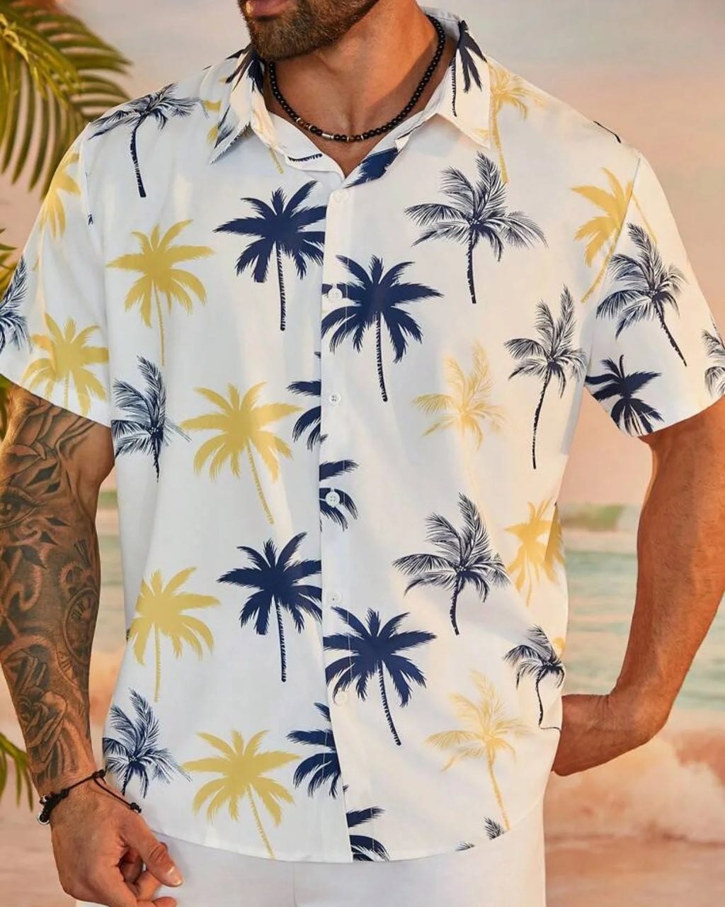 Men's Leaf Aloha Shirt Short Sleeve Hawaiian Vacation Summer Spring Turndown Button Up White Blue Green Disfraz De Hombre
