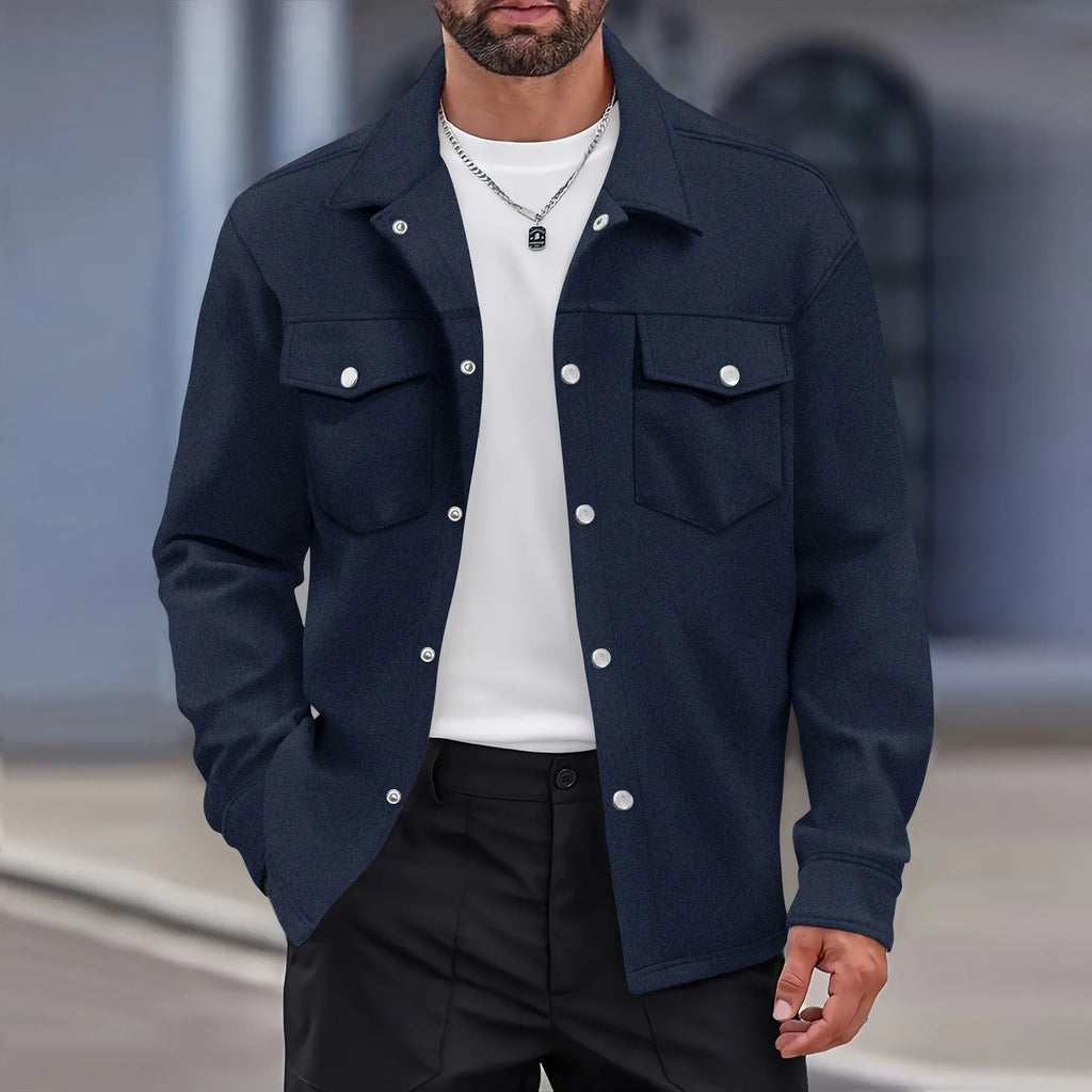 2025 new men's casual spring and autumn solid color single-breasted jacket pocket long-sleeved coat
