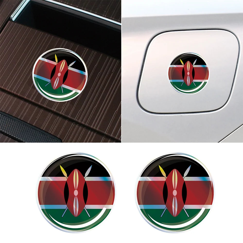 Kenya Latvia Romania Flag Laser 3D Epoxy Resin Car Stickers Car Window Steering Wheel Center Console Panel Motorcycle Fuel Tank