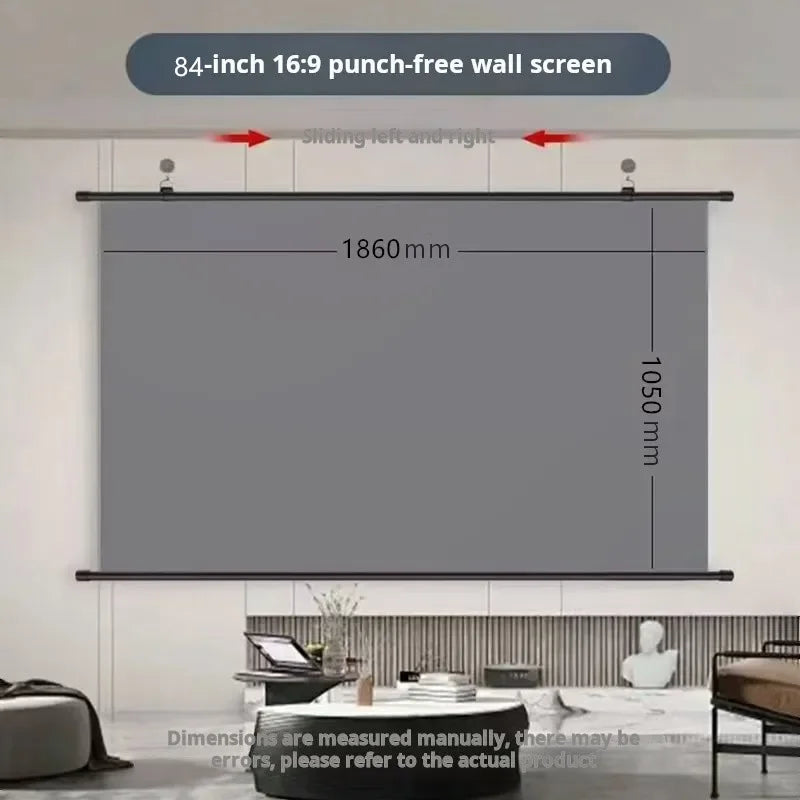Anti-Light Projector Screen 16:9, Thickened HD Wall Mounted Projection Screen, No-Hole Easy Installation, Wrinkle-Resistant Home