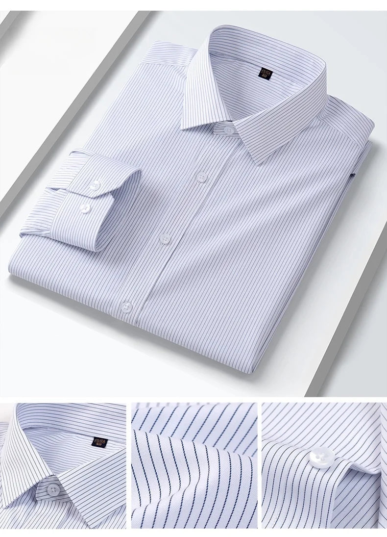 Quality Anti-Wrinkle Men Shirt Long Sleeves Dress Shirts For Men Slim Fit Camisa Social Business Blouse White Office Shirt S-5XL