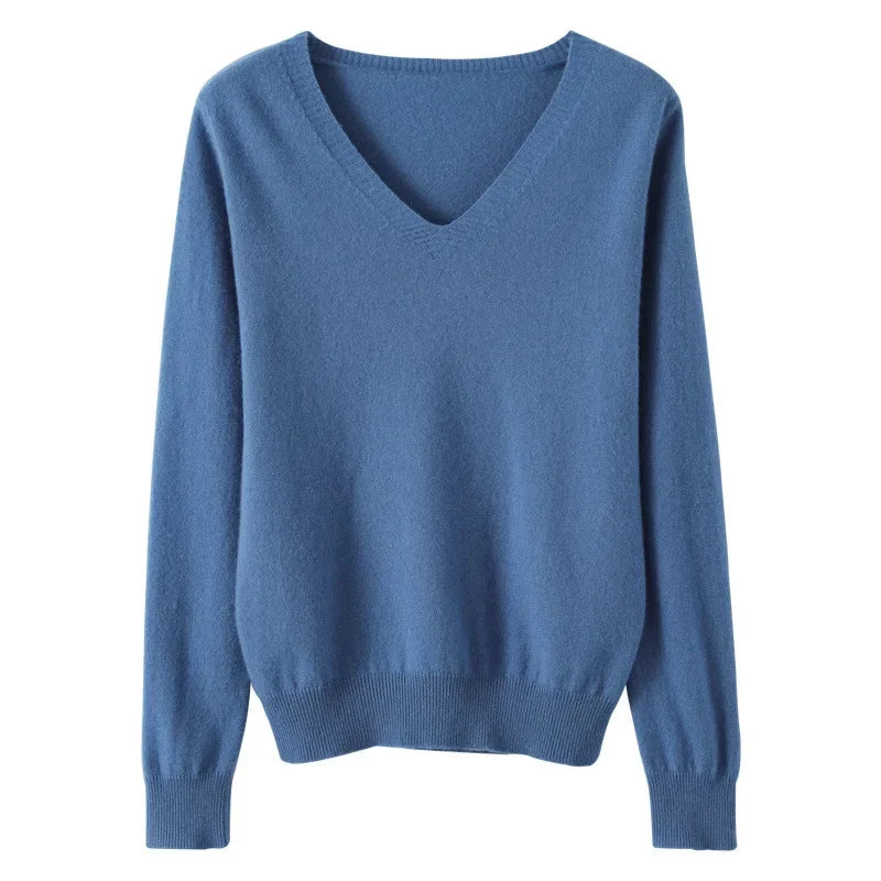 Women's Sweater 2025 Autumn Winter Knitted Pullovers V-neck Slim Fit Bottoming Shirt Solid Soft Knitwear Jumpers Basic Sweaters