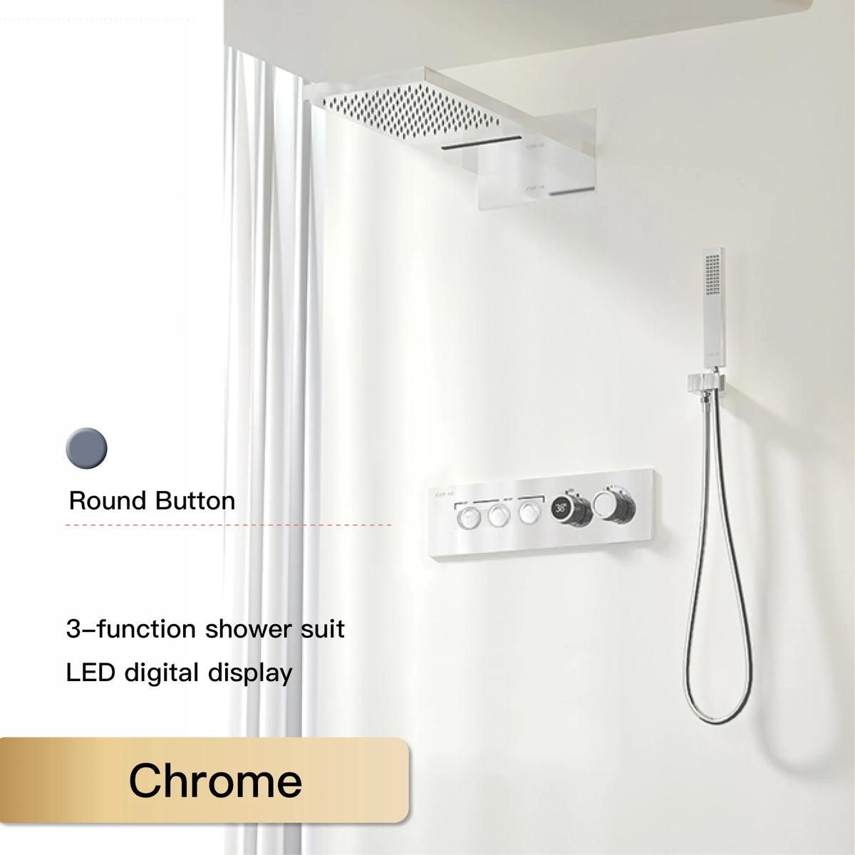 Luxury Black Brass Shower System, Wall Mounted Led Digital Display, Cold Hot Dual Control, Four Function Ceiling Shower Tap