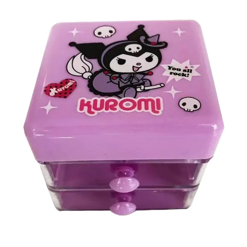 Hello Kitty Kuromi Japanese-Style Cartoon Desktop Organizer  Cute Mini Drawer-Style Storage Box  Two-Tier Jewelry Organizer