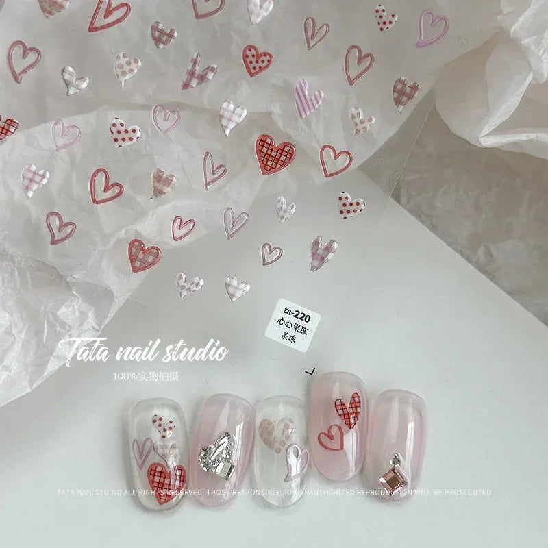 5D Gradient Love Gem Glitter Love Heart Colorful Cat's Eye Rhinestone Soft Self Adhesive Nail Art Stickers Shiny Manicure Decals