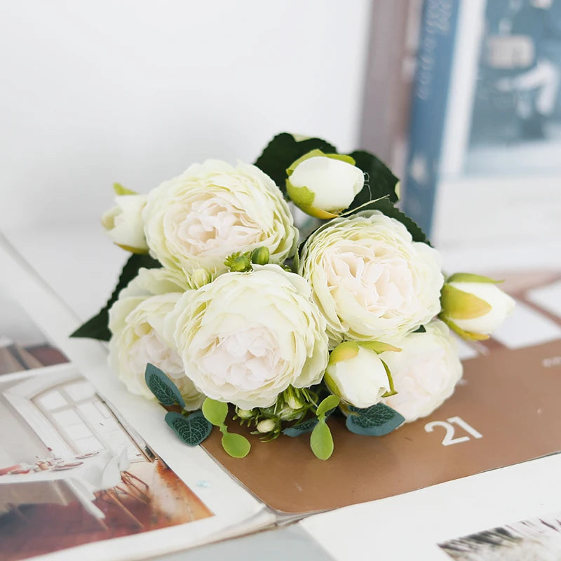 Peony Artificial Flower Exquisite Wedding Bridal Party Bouquets Home Vase Accessories Fake Christmas Table Garden Backdrop Decor
