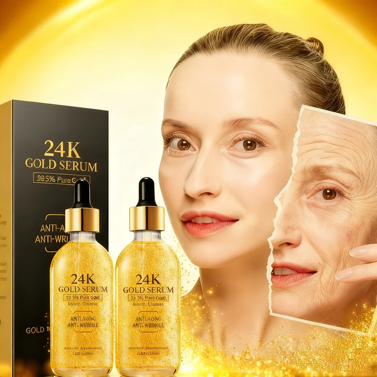 2PCS 24K Golden Facial Essence Liquid Containing Nicotinamide Essence Collagen Promoter Essence Lotion