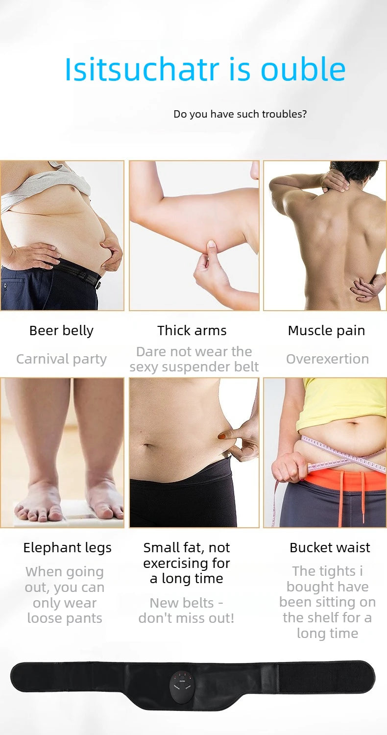 EMS Abdominal Slimming Massage Belt Fitness Waist Trainer for Belly Back Leg Arm Fat Shaping & Muscle Relief