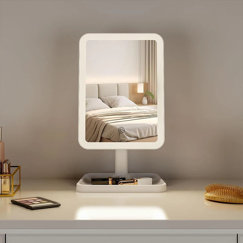 Makeup Vanity Mirror with Lights 3 Color Tabletop Lighted With Smart Touch Control, Light Up With Storage Tray & 270° Rotation