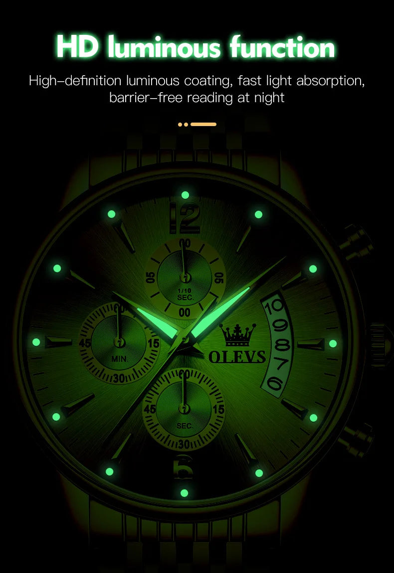 OLEVS Men Watches Top Brand Luxury Watch Waterproof Stainless Steel Men Wristwatch Luminous Quartz Watch Box Gift Set