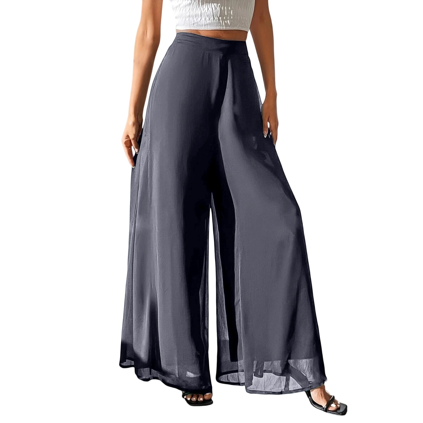 New Mom's Loose Pants Summer Fashion Versatile Ice Silk Chiffon Wide Legged Pants Women's Straight Casual 9-point Trousers
