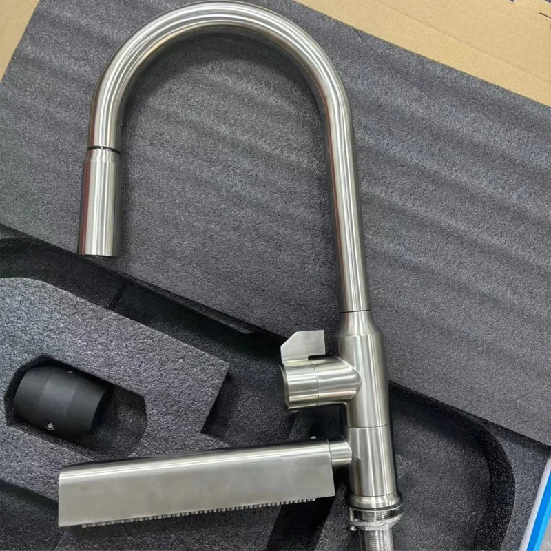 304 Stainless Steel Kitchen Faucet with Waterfall Sink Countertop Installation Hot Cold Mixer 360° Rotation for Kitchen