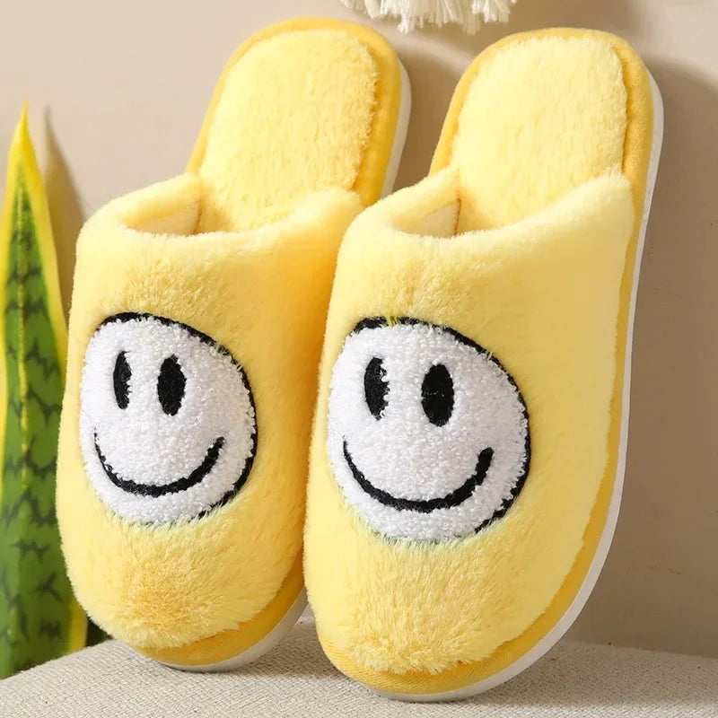 Fuzzy Smile Face Women man Slipper Kawaii Cartoon Plush Contton Indoor Funny Cute Winter Warm Floor house Home Non slip Shoes