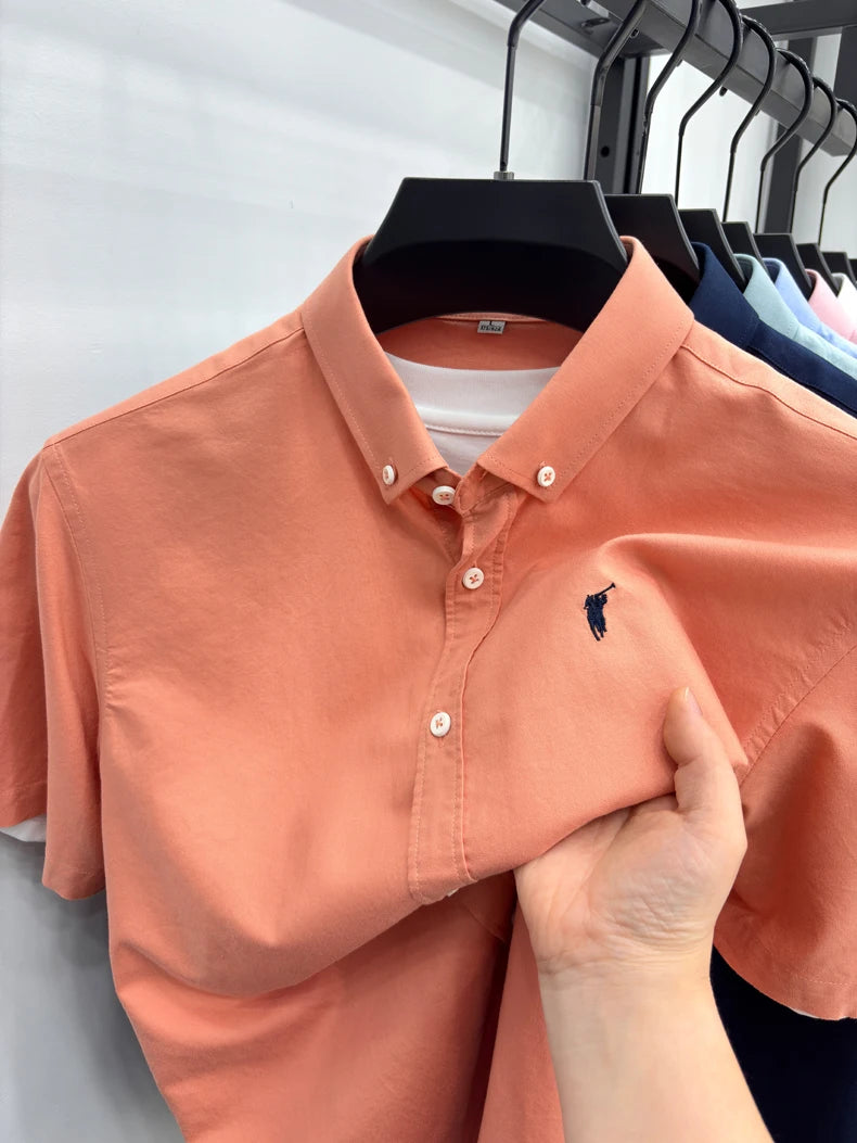 100% cotton short sleeve shirt summer classic solid color luxury brand Paul embroidery fashion business golf casual men's wear