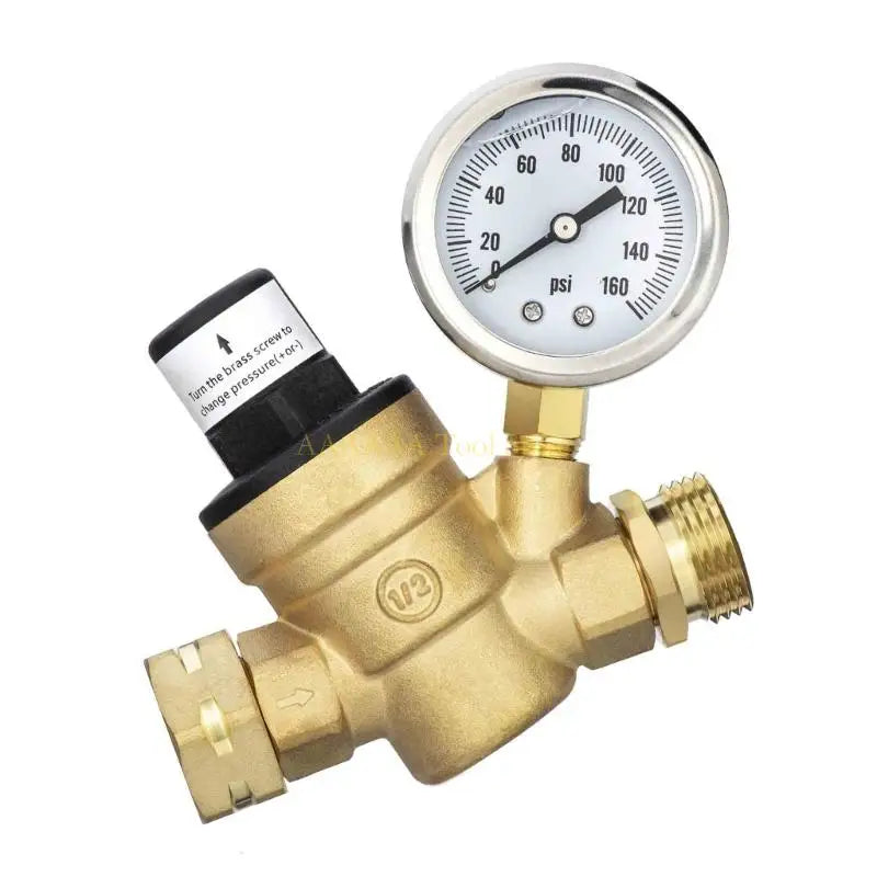 A2BE Water Pressure Regulator Valves with Inlet Screened Filters Knob Adjustable Water Pressure Reducer with Gauge 160PSI