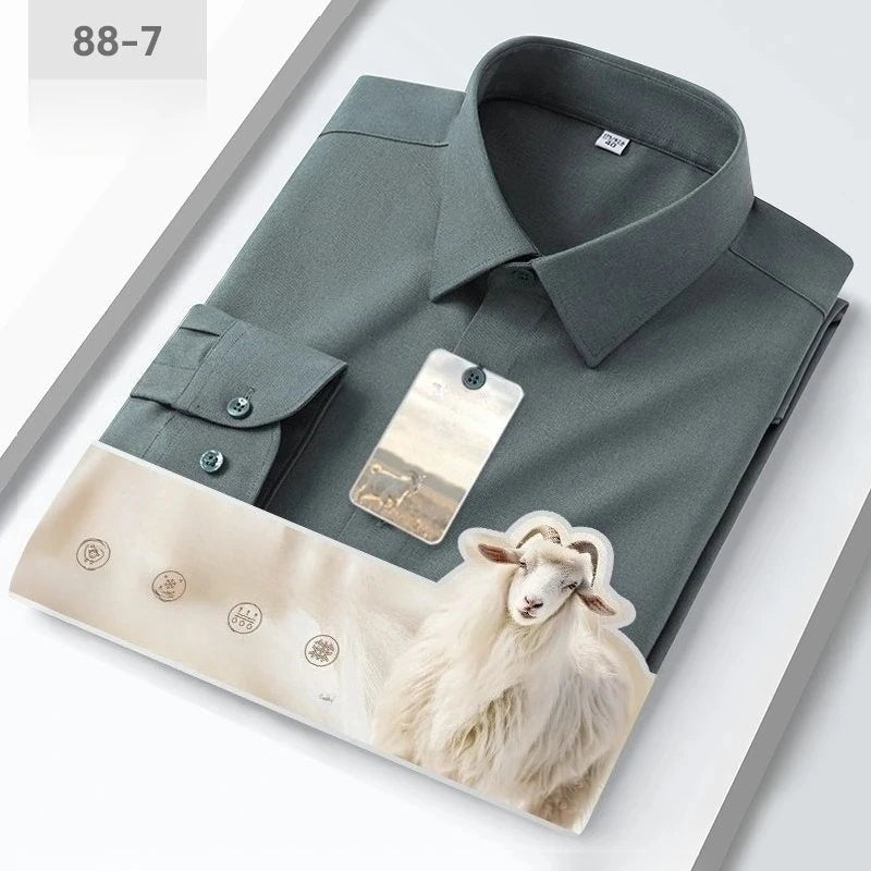 New in Shirt High Quality Solid Color Wool Long Sleeve Shirts for Men Slim Fit Formal Shirt Soft White Business Casual Clothes