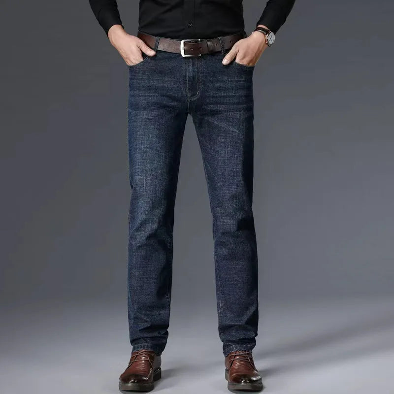 2025 New Business Men's Jeans Casual Comfortable Straight Stretch Fashion Classic Premium Blue Black Denim Pants Large Pants