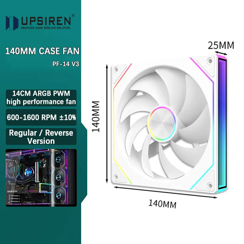 UPSIREN PF-14 V3 140mm chassis fan Motherboard lighting synchronization/ ARGB+PWM Case fans Reqular/Reverse version optiona