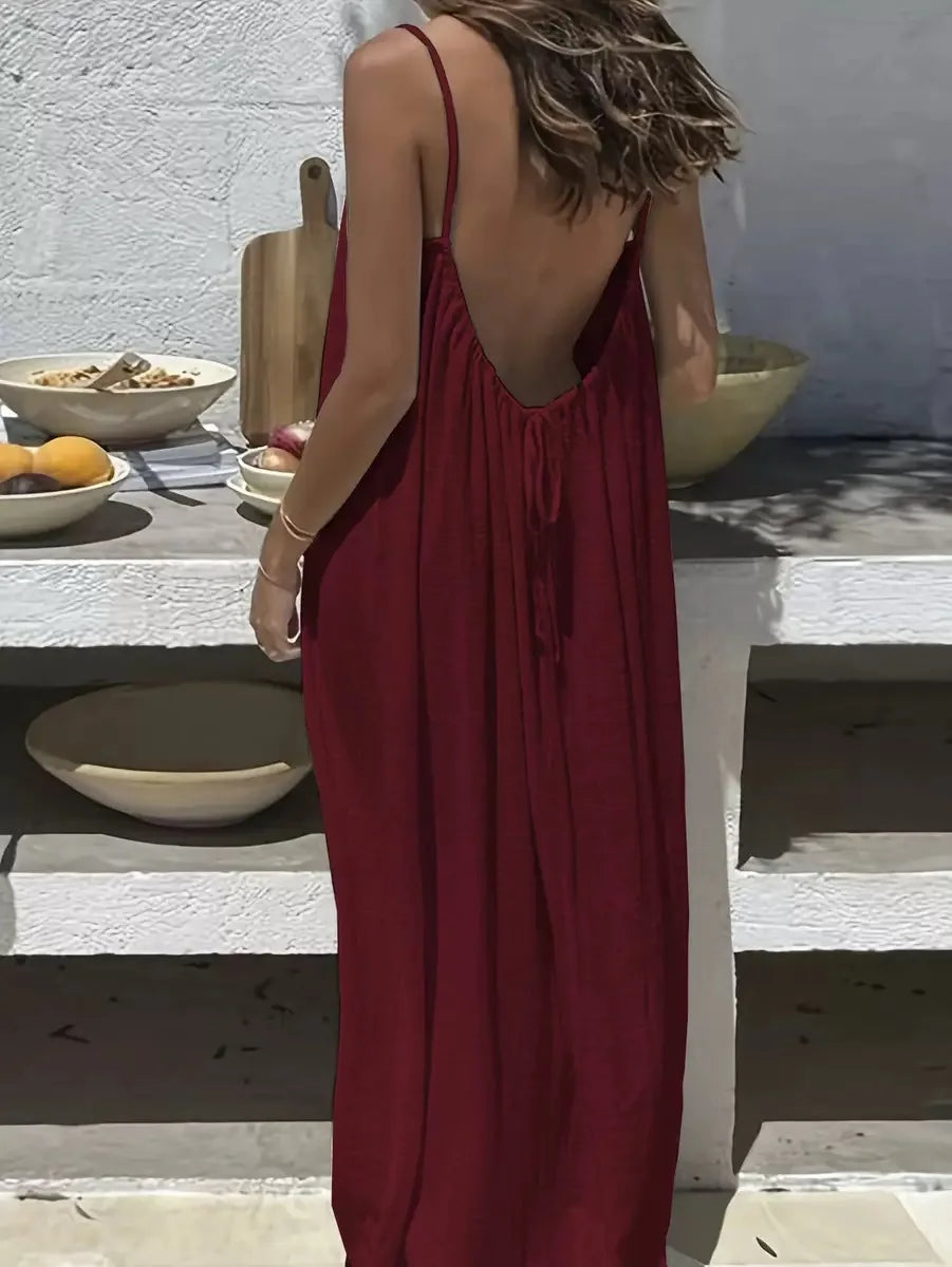 Women Backless Loose Sling Nightgown New Spaghetti Strap Home Wear Casual Lounge Dress