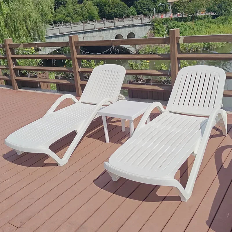 Waterproof Plastic Outside Pool Furniture Outdoor Adjustable Sun Lounge Modern Garden Hotel Daybed Patio Chaise Lounger