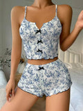 Summer New Arrival: Heart Print Cami Shorts Pajama Set - Trendy Cross Croptop Lounge Set for Women
