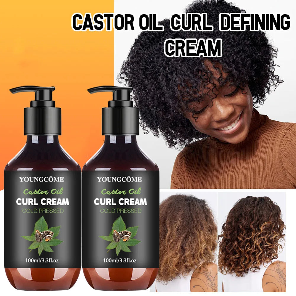 YOUNGCOME Black Castor Oil Curl Cream Non-stick Hydrates eliminates frizz, Hair-Smoothing Anti-Frizz Cream to Define 100ml new