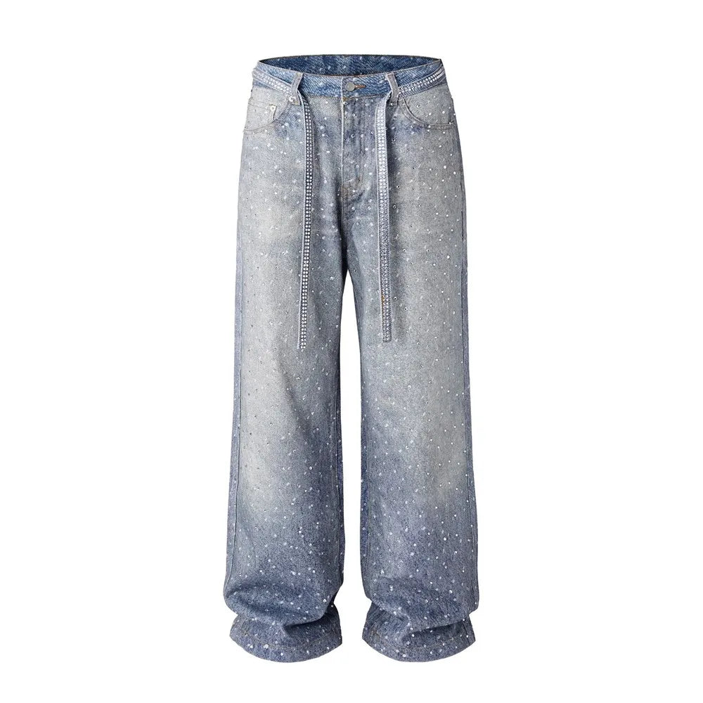 Sexy High Waist Straight Leg Women's Jeans Diamond Washed Cotton Blend Long Pants Trendy Fashionable Ladies Premium Denim