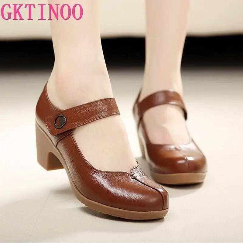GKTINOO Spring Autumn Shoes Woman 2025 Genuine Leather Women Pumps Lady Leather Round Toe Platform Shallow Mouth Shoe Size 32-42