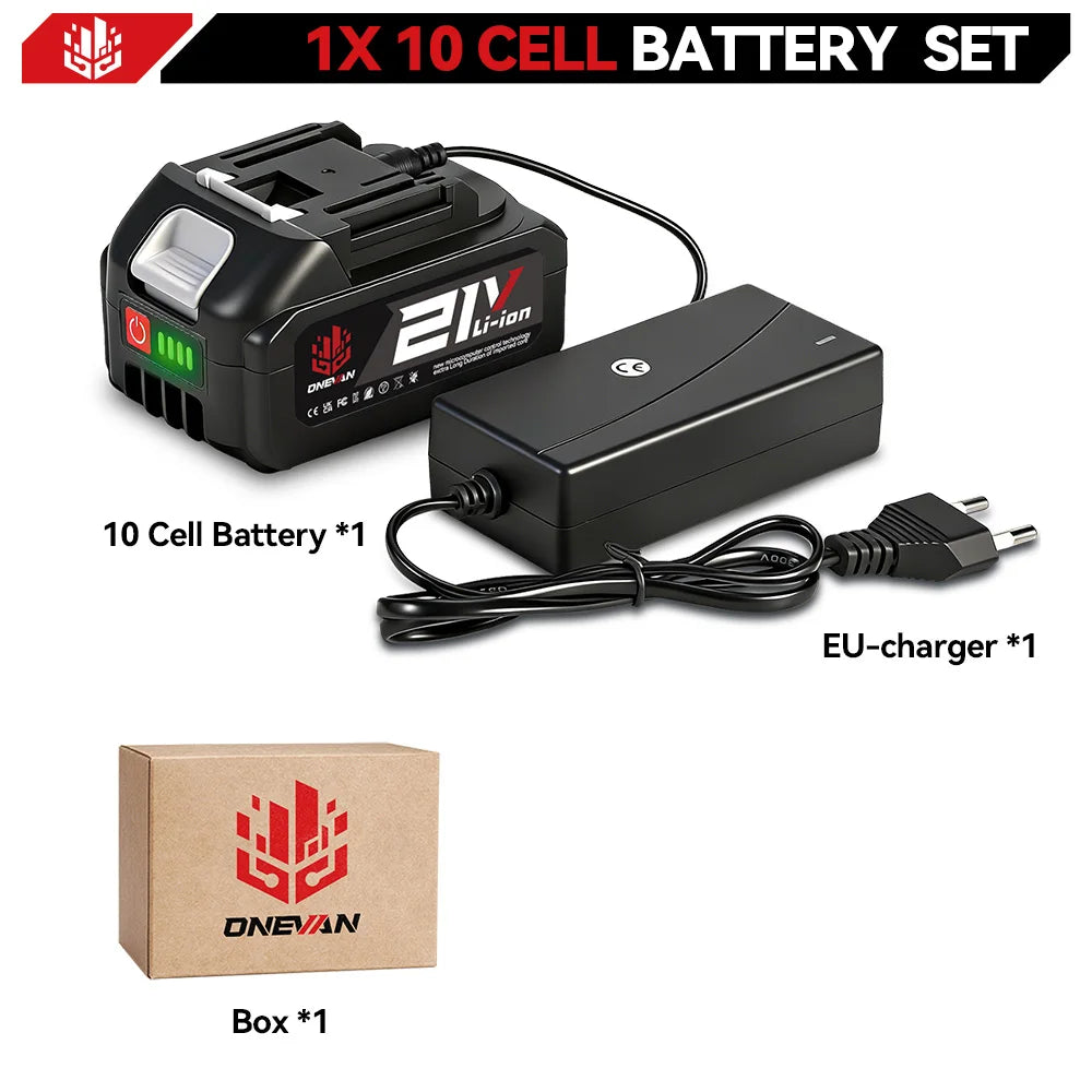 ONEVAN 15000mAh 22500mAh Lithium Ion Battery Rechargeable Battery With Charger Electric Wrench Power Tool For Makita 21V Battery Pin Tool