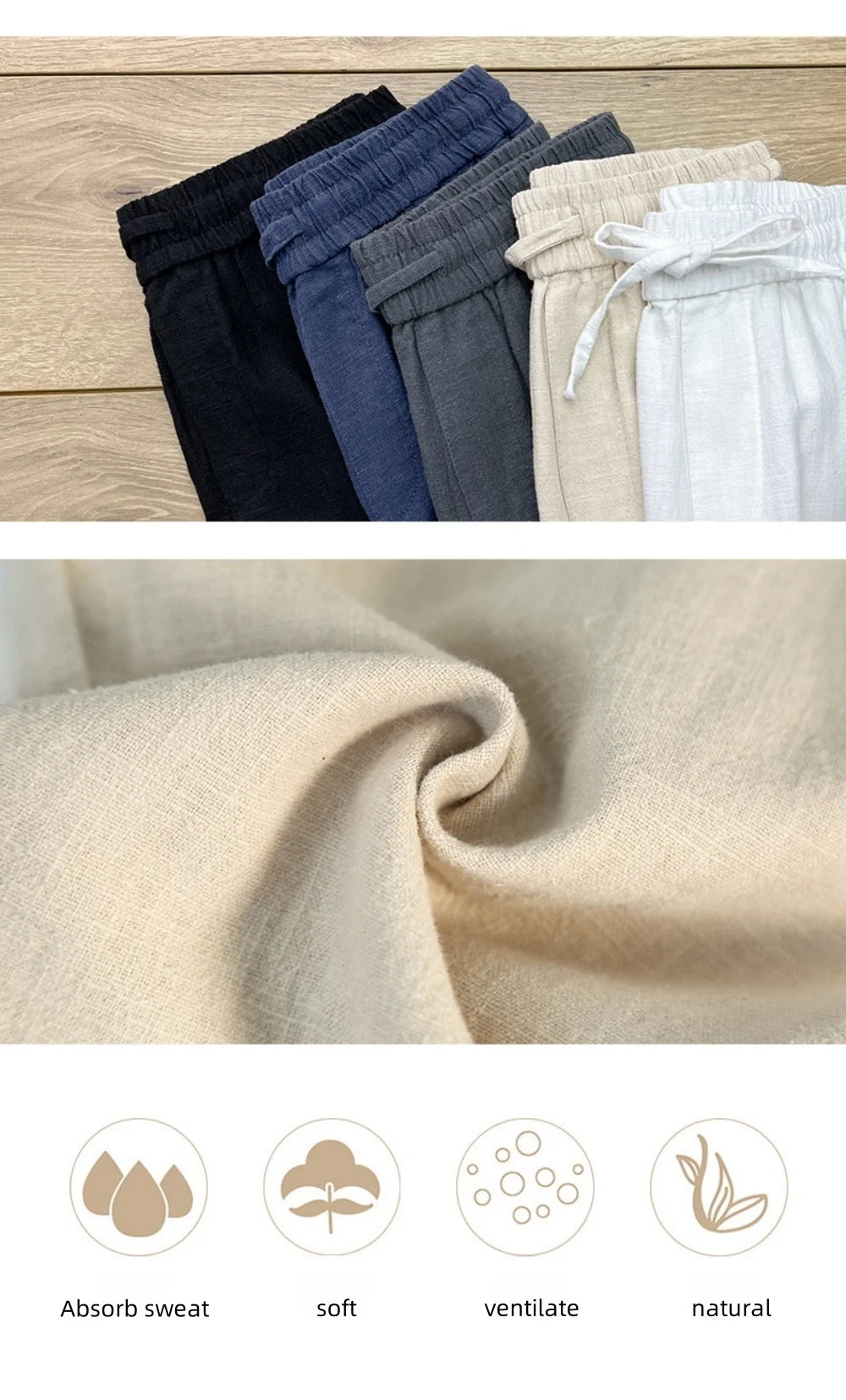 Summer Men's High-Grade Linen Pants Loose Comfortable Breathable Fashion Solid Color Casual Straight Leg Cotton Hemp Trousers