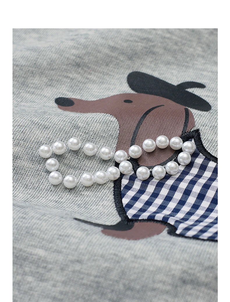 TOYOUTH Women's Sweatshirt 2026 Autumn New Loose Deconstructed Faux Two-Piece Plaid Dachshund Print Vintage Pullover Top
