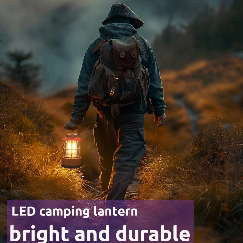 LED Camping Lantern, Vintage Metal Camp Light, Camping Lights, Portable, Outdoor Tent Bulb, Outages