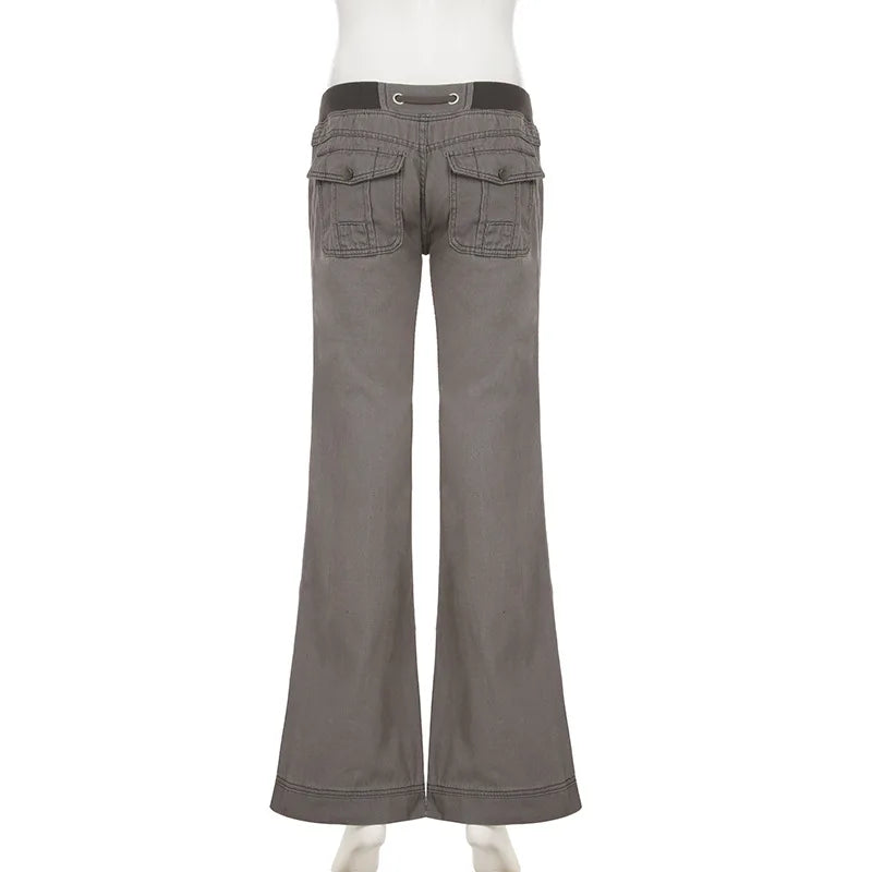 Distressed Cargo Jeans Women Streetwear Low Rise Grunge Pants Pocket Denim Y2k Clothes Pantalones De Mujer Roupas Femininas
