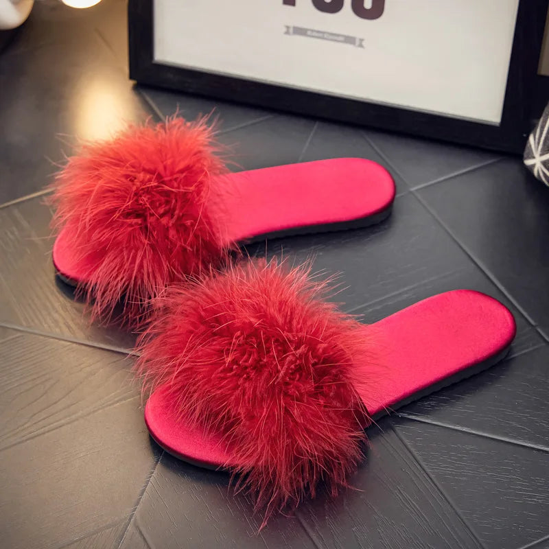 Maogu Spring and Summer New Wedding Bridal Ladies Slippers Female Satin Red Slipper Shoes Flat Slides Comfortable Home House Red