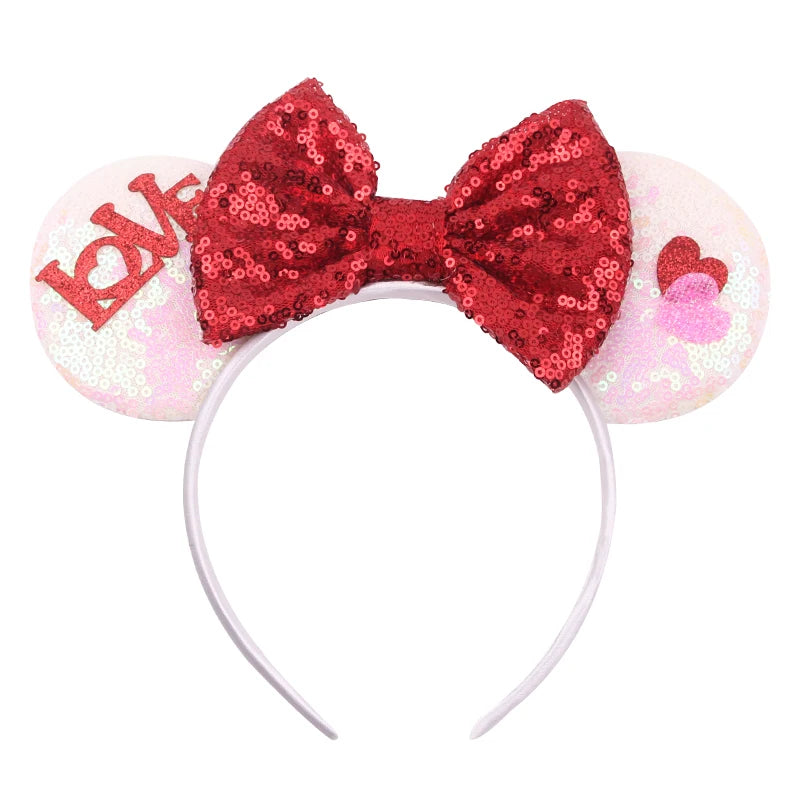 New Valentine's Day Mouse Ears Headband For Girls Women Sequins Love 5"Bow Hairbands Festival Party DIY Hair Accessories Femmes