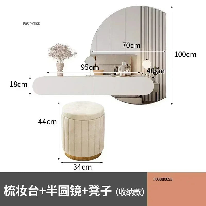Off-white Hanging Dressing Table Minimalist Wall Mounted Vanity Unit with Mirror Bedroom Furniture Modern Design