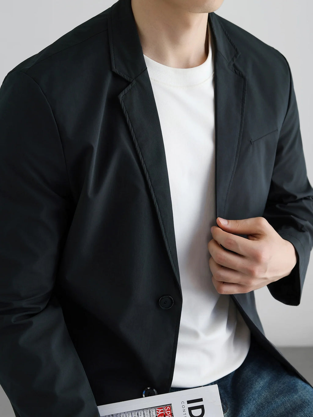 Lightweight Windproof Anti-Wrinkle Slim Fit Men's Business Casual Notch Lapel Suit Jacket Commuting Autumn Polyester Fiber