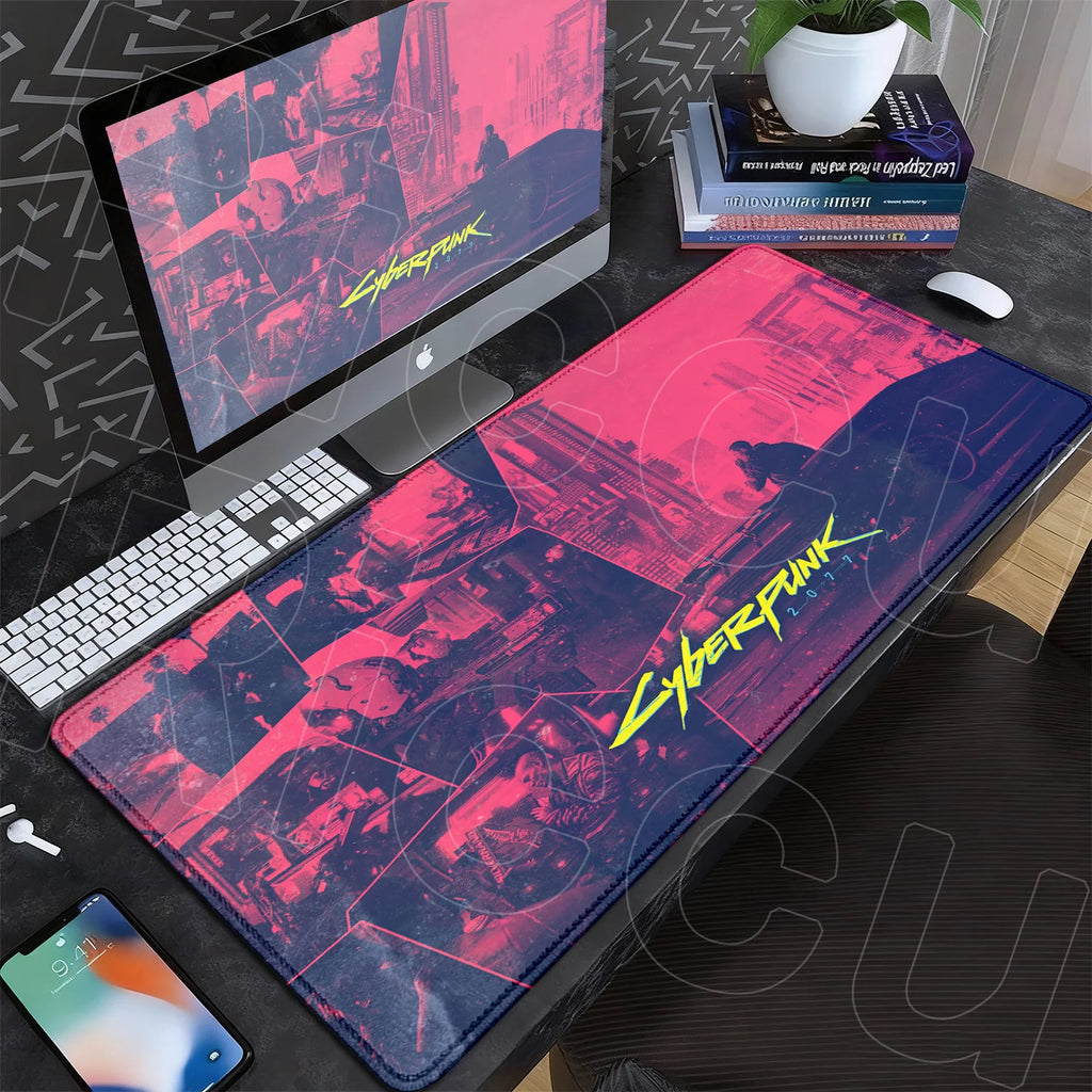 Black Gaming Mousepad XXL Rubber Non-slip Office Deskmat Anime Girl Playmat C-Cyberpunks Style Lock Edge PC Keyboard Accessories