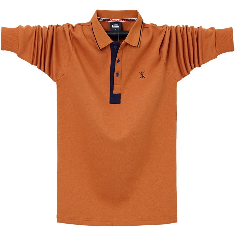 Autumn Spring New Men's Solid Polo Shirt Lapel Long-sleeved Polos Shirt Button Collar Fashion Thick Shirt Casual Loose Tops 6XL