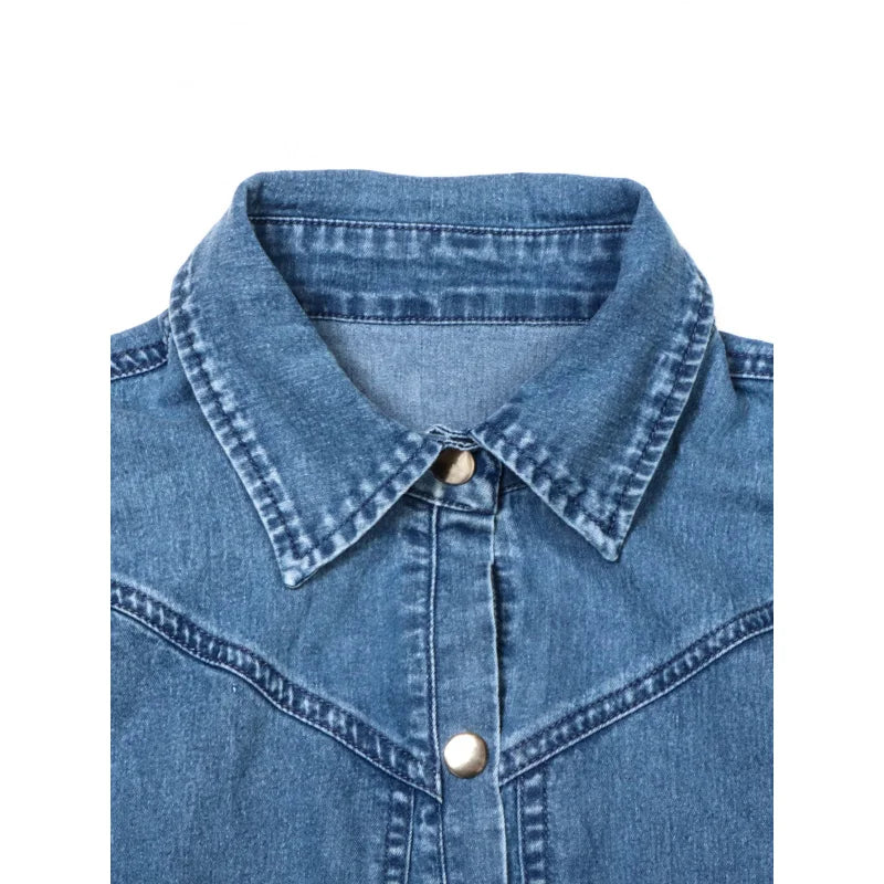 Spring Summer Women Denim Dress Short Sleeve Shirt Style Collared Waist Cute Mini Bodycon Casual Outfit