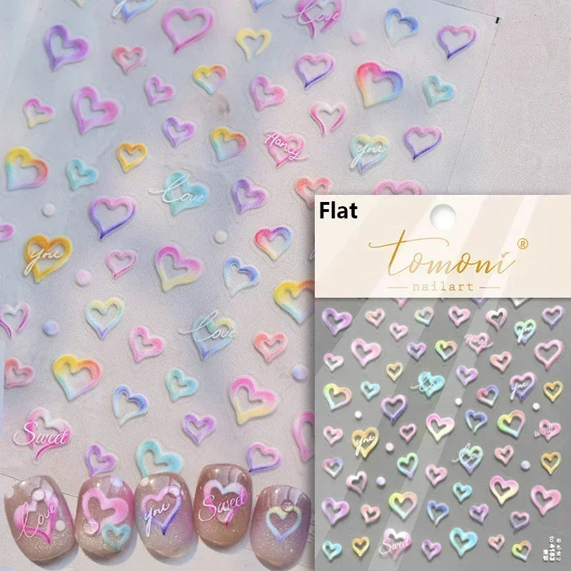 5D Gradient Love Gem Glitter Love Heart Colorful Cat's Eye Rhinestone Soft Self Adhesive Nail Art Stickers Shiny Manicure Decals