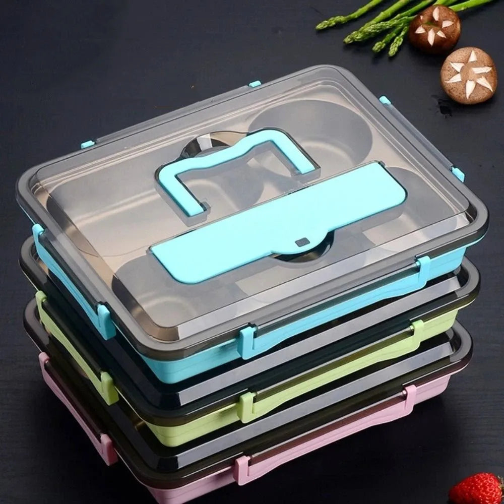 Leakproof Stainless Steel Lunch Box Microwavable Multi-Grid Food Container with Cutlery Food Grade Lunch Container Office Worker