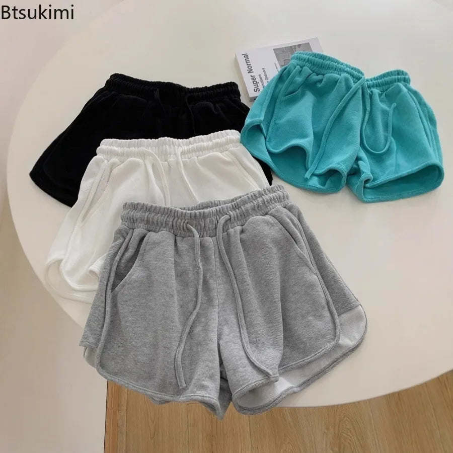 New2026 Women's Summer Casual Loose Drawstring Sports Shorts Elastic High Waist Fitness Running A-line Shorts Leisure Home Pants