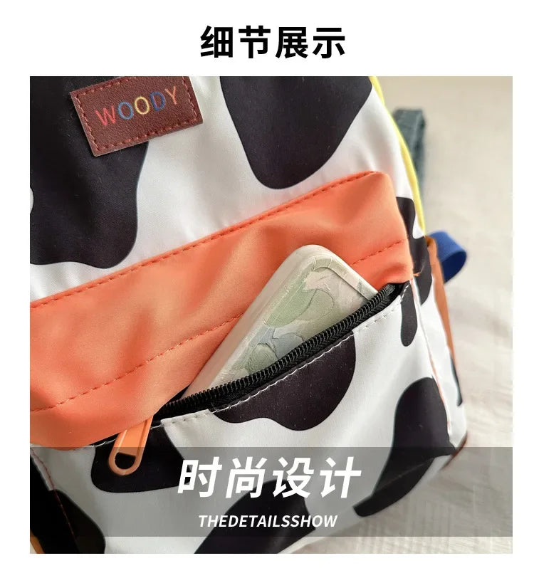 Cartoon Fashionable and Casual Women's Backpack Cute Cow Print Backpack Soft and Durable Fabric Backpack Suitable for Daily Use