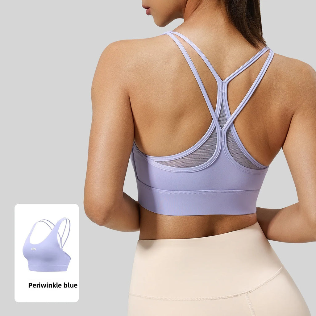 Women U Neck Fitness Crop Top Crossback Sports Bra Fixed Cups Vest, Shockproof Gym Running Workout Yoga Top