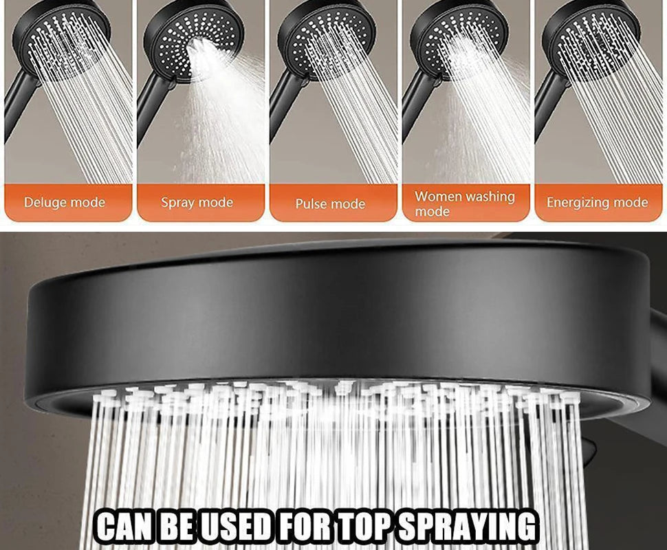 12.5cm Big Panel Shower Head,High Pressure Rainfall Shower Set Water Saving Shower,5 Modes Adjustable Shower Head Bathroom Tools