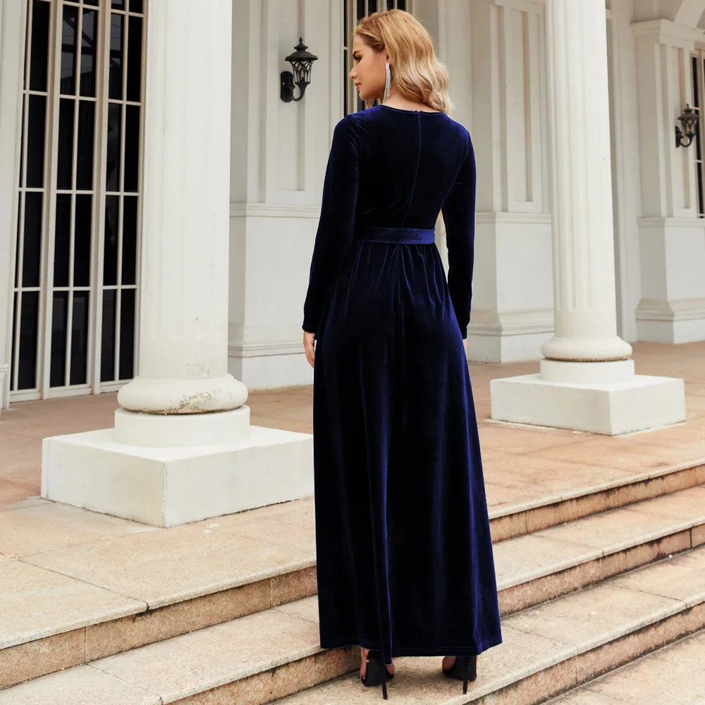 Spring 2025 Elegant Red Long Dress Velvet Solid Color Premium Formal Evening Vestidos Festa Luxo Rojo Maxi Dresses For Women