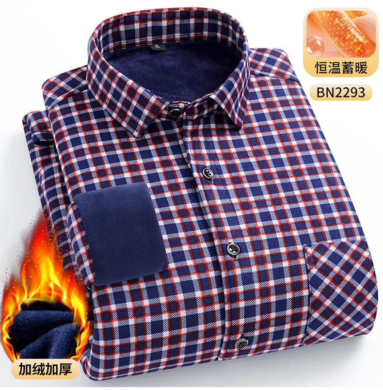 Men's Warm Long-Sleeved Shirt with Double-Sided Fleece, Winter Casual, Cold-Resistant, Street Fashion, Comfortable and Versatile