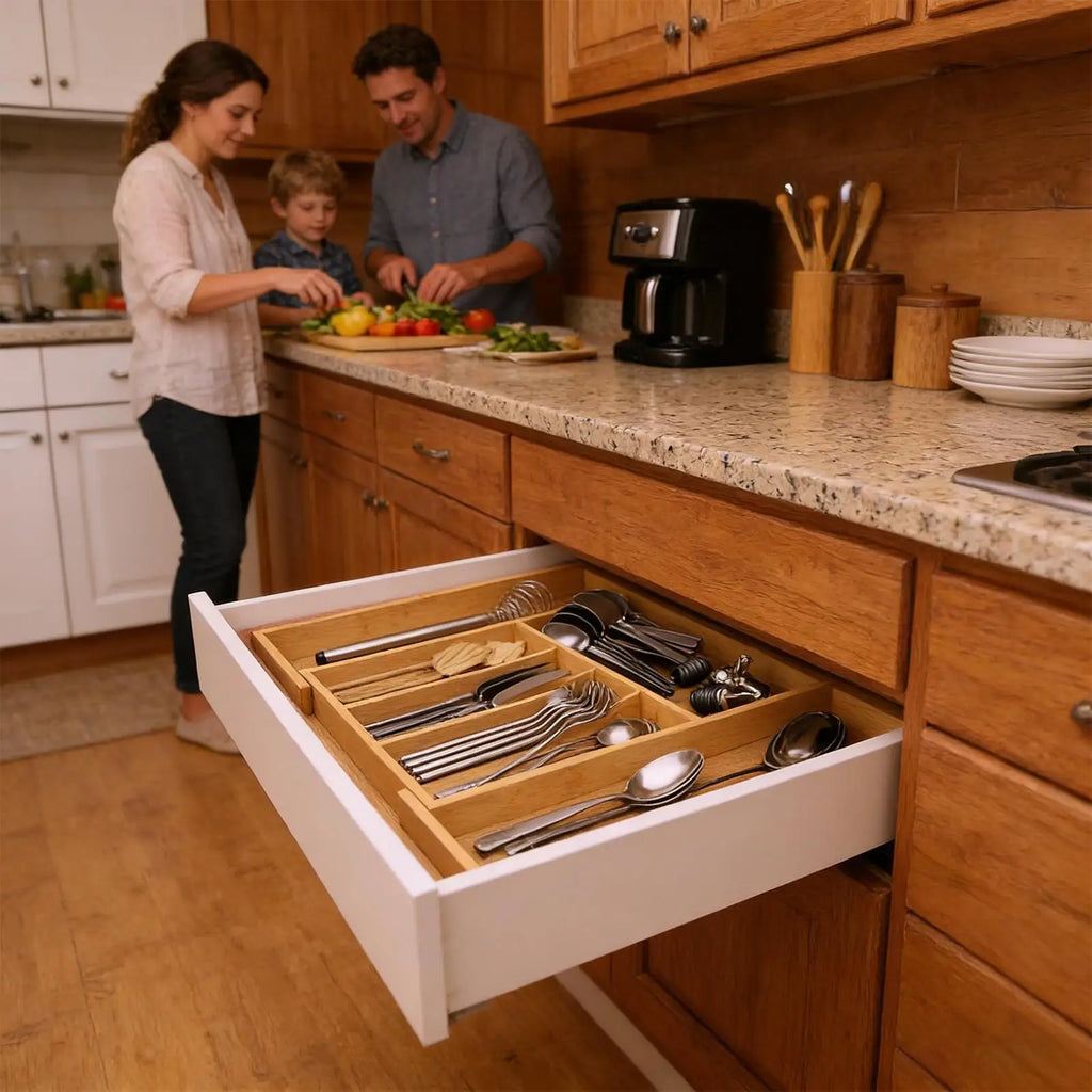 Adjustable Cutlery Tray Drawer Organizer Wooden Divider Organizer Drawer Storage Rack Cutlery Rack For Home Kitchen Restaurant