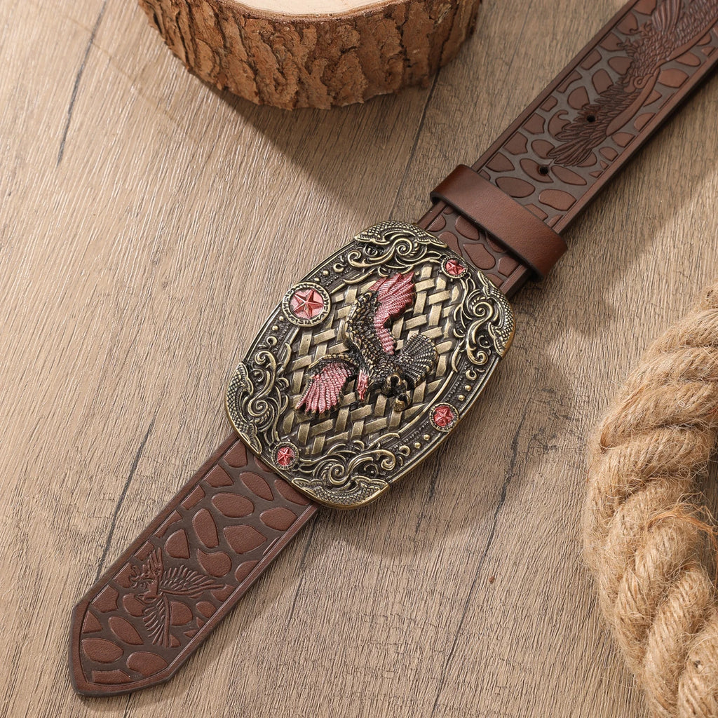 A Western-style denim belt in retro style - made of PU material - suitable for both men and women - pairs well with jeans